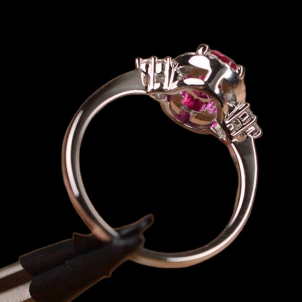 Silver Plated 925 Pink Ruby Simulated Glass Ring Size 8 - Picture 3 of 4